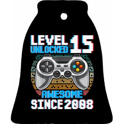 15 Year Old Gamer Boy Since 2008 15th Birthday Present Gifts Gaming Ceramic Bell Ornament