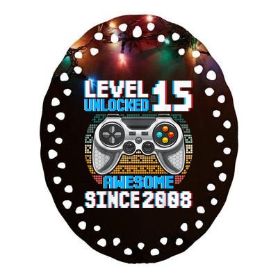 15 Year Old Gamer Boy Since 2008 15th Birthday Present Gifts Gaming Ceramic Oval Ornament