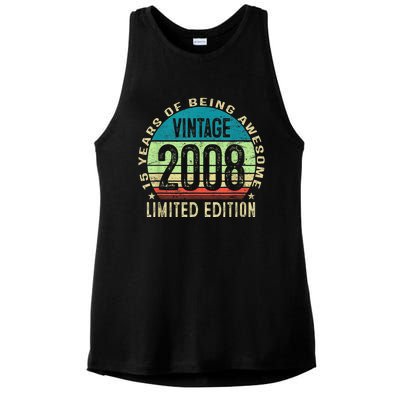 15 Year Old Gift Boy Girl Teen Vintage 2008 15th Birthday Ladies PosiCharge Tri-Blend Wicking Tank