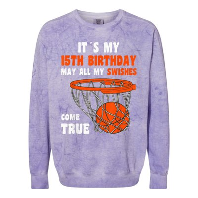 15 Year Old Happy 15th Birthday Basketball 15th Birthday Colorblast Crewneck Sweatshirt