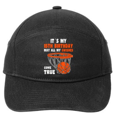 15 Year Old Happy 15th Birthday Basketball 15th Birthday 7-Panel Snapback Hat