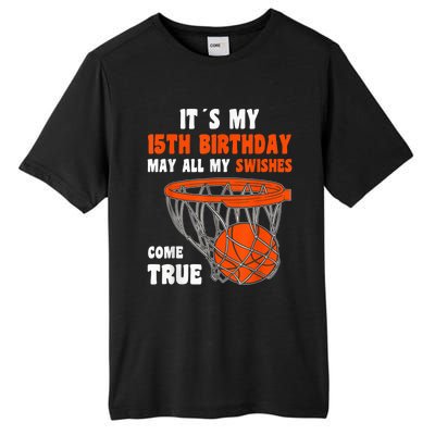 15 Year Old Happy 15th Birthday Basketball 15th Birthday Tall Fusion ChromaSoft Performance T-Shirt