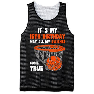 15 Year Old Happy 15th Birthday Basketball 15th Birthday Mesh Reversible Basketball Jersey Tank