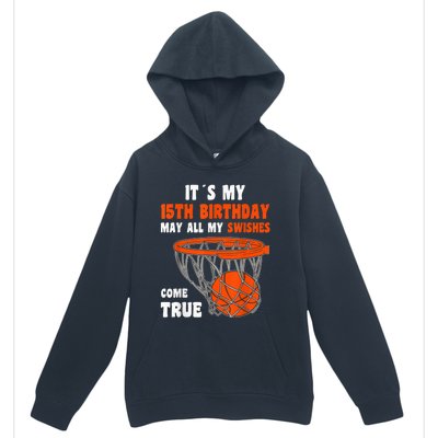 15 Year Old Happy 15th Birthday Basketball 15th Birthday Urban Pullover Hoodie