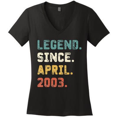 19 Years Old Gifts Legend Since April 2003 19th Birthday Women's V-Neck T-Shirt