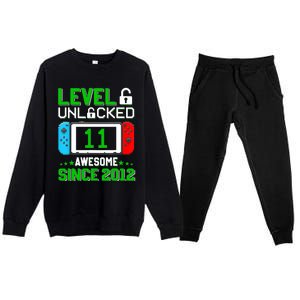 11 Year Old Boy Level 11 Unlocked Awesome 2012 11th Birthday Premium Crewneck Sweatsuit Set