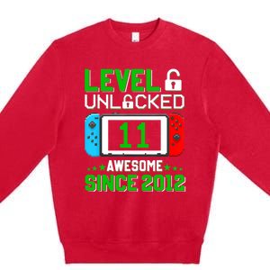 11 Year Old Boy Level 11 Unlocked Awesome 2012 11th Birthday Premium Crewneck Sweatshirt