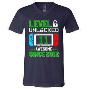 11 Year Old Boy Level 11 Unlocked Awesome 2012 11th Birthday V-Neck T-Shirt