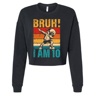 10 Year Old Birthday Dabbing Boy Bruh ItS My 10th Birthday Cropped Pullover Crew