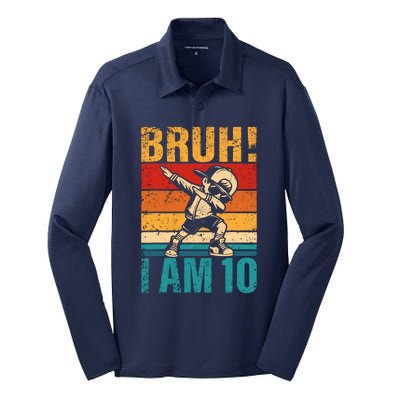 10 Year Old Birthday Dabbing Boy Bruh ItS My 10th Birthday Silk Touch Performance Long Sleeve Polo