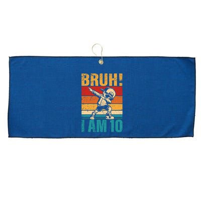 10 Year Old Birthday Dabbing Boy Bruh ItS My 10th Birthday Large Microfiber Waffle Golf Towel