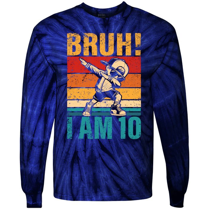 10 Year Old Birthday Dabbing Boy Bruh ItS My 10th Birthday Tie-Dye Long Sleeve Shirt