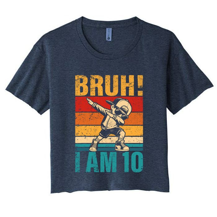 10 Year Old Birthday Dabbing Boy Bruh ItS My 10th Birthday Women's Crop Top Tee
