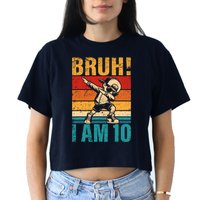 10 Year Old Birthday Dabbing Boy Bruh ItS My 10th Birthday Women's Crop Top Tee