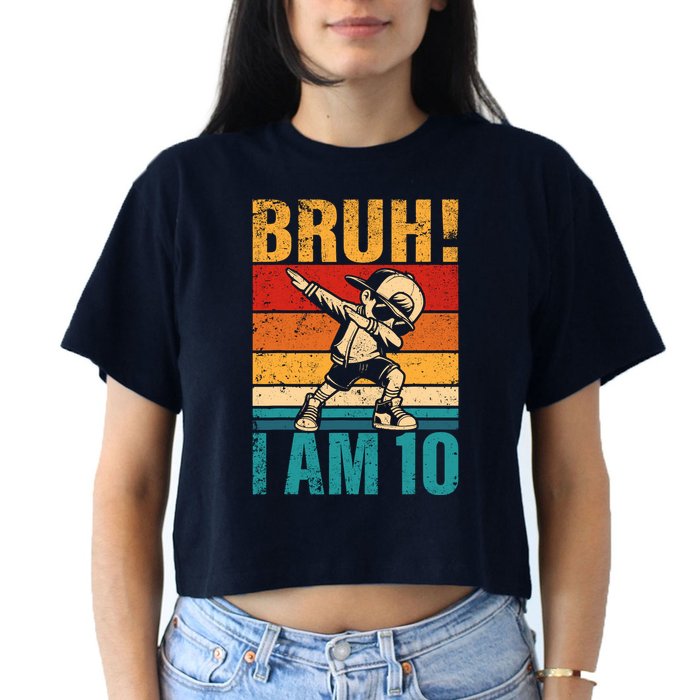 10 Year Old Birthday Dabbing Boy Bruh ItS My 10th Birthday Women's Crop Top Tee
