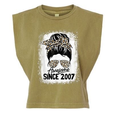 15 Years Old Awesome Since 2007 Leopard 15th Birthday Garment-Dyed Women's Muscle Tee