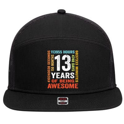 13 Years Old 13th Birthday Gift Vintage 156 Month Boy Girl 7 Panel Mesh Trucker Snapback Hat