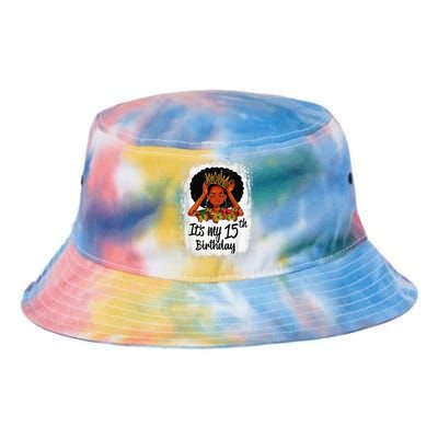 15 Years Old Black Melanin Wo Girl It's My 15th Birthday Tie Dye Newport Bucket Hat