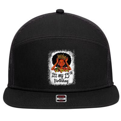 15 Years Old Black Melanin Wo Girl It's My 15th Birthday 7 Panel Mesh Trucker Snapback Hat