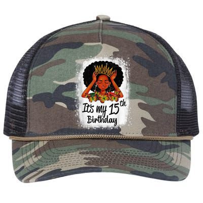 15 Years Old Black Melanin Wo Girl It's My 15th Birthday Retro Rope Trucker Hat Cap