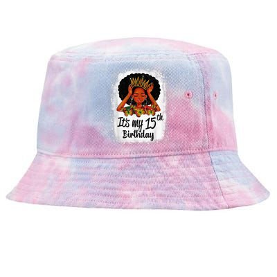 15 Years Old Black Melanin Wo Girl It's My 15th Birthday Tie-Dyed Bucket Hat