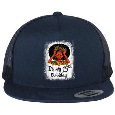 15 Years Old Black Melanin Wo Girl It's My 15th Birthday Flat Bill Trucker Hat