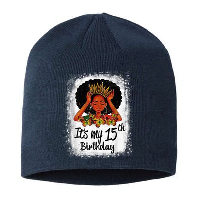 15 Years Old Black Melanin Wo Girl It's My 15th Birthday Sustainable Beanie