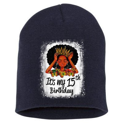 15 Years Old Black Melanin Wo Girl It's My 15th Birthday Short Acrylic Beanie