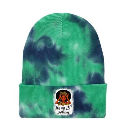 15 Years Old Black Melanin Wo Girl It's My 15th Birthday Tie Dye 12in Knit Beanie