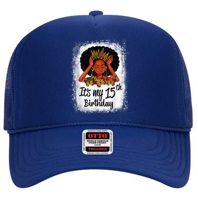 15 Years Old Black Melanin Wo Girl It's My 15th Birthday High Crown Mesh Back Trucker Hat