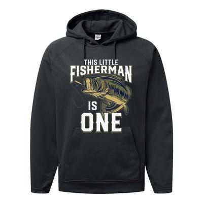 1 Year Old Fishing Birthday Party Fisherman 1st Gift For Performance Fleece Hoodie