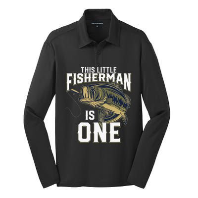 1 Year Old Fishing Birthday Party Fisherman 1st Gift For Silk Touch Performance Long Sleeve Polo