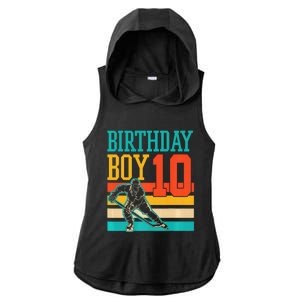 10 Year Old Ice Hockey Themed Birthday Party 10th  Gift Ladies PosiCharge Tri-Blend Wicking Draft Hoodie Tank