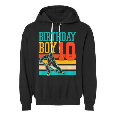 10 Year Old Ice Hockey Themed Birthday Party 10th  Gift Garment-Dyed Fleece Hoodie