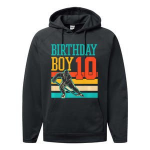 10 Year Old Ice Hockey Themed Birthday Party 10th  Gift Performance Fleece Hoodie