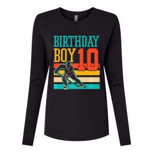 10 Year Old Ice Hockey Themed Birthday Party 10th  Gift Womens Cotton Relaxed Long Sleeve T-Shirt