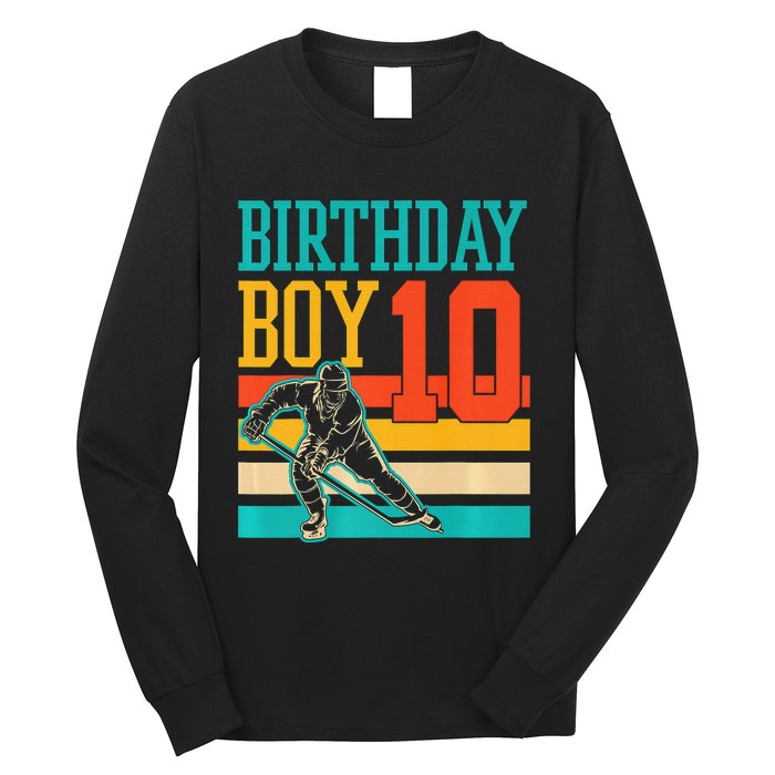 10 Year Old Ice Hockey Themed Birthday Party 10th  Gift Long Sleeve Shirt