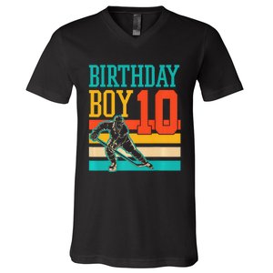 10 Year Old Ice Hockey Themed Birthday Party 10th  Gift V-Neck T-Shirt