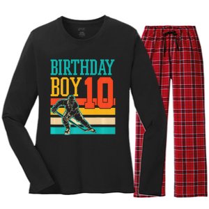 10 Year Old Ice Hockey Themed Birthday Party 10th  Gift Women's Long Sleeve Flannel Pajama Set 