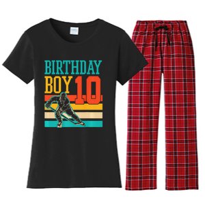 10 Year Old Ice Hockey Themed Birthday Party 10th  Gift Women's Flannel Pajama Set