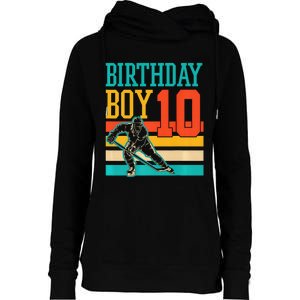 10 Year Old Ice Hockey Themed Birthday Party 10th  Gift Womens Funnel Neck Pullover Hood