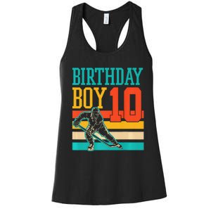 10 Year Old Ice Hockey Themed Birthday Party 10th  Gift Women's Racerback Tank