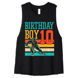 10 Year Old Ice Hockey Themed Birthday Party 10th  Gift Women's Racerback Cropped Tank