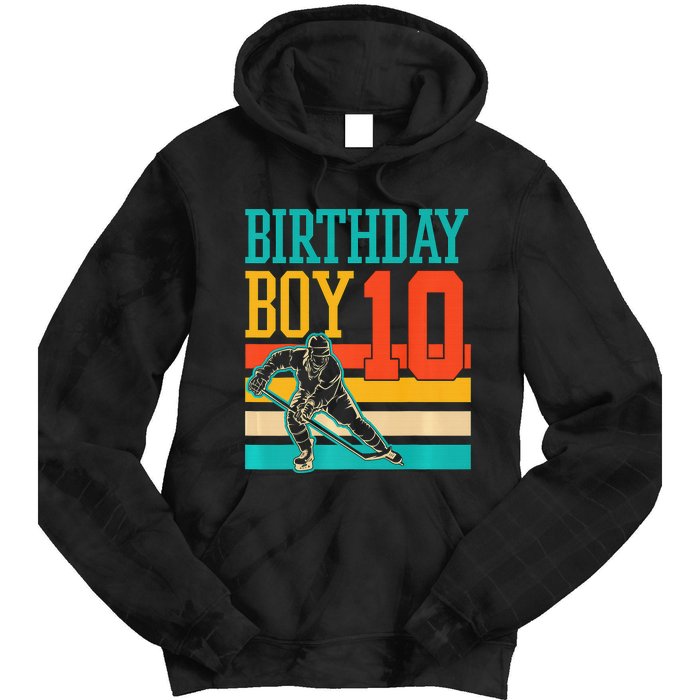 10 Year Old Ice Hockey Themed Birthday Party 10th  Gift Tie Dye Hoodie