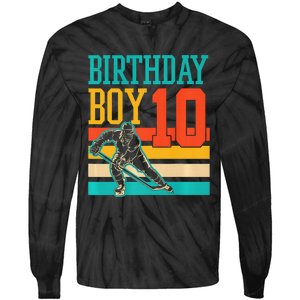 10 Year Old Ice Hockey Themed Birthday Party 10th  Gift Tie-Dye Long Sleeve Shirt