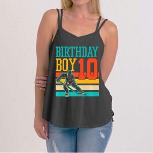 10 Year Old Ice Hockey Themed Birthday Party 10th  Gift Women's Strappy Tank