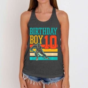 10 Year Old Ice Hockey Themed Birthday Party 10th  Gift Women's Knotted Racerback Tank