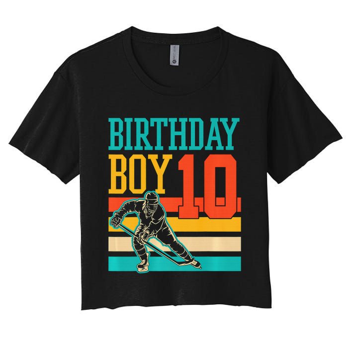 10 Year Old Ice Hockey Themed Birthday Party 10th  Gift Women's Crop Top Tee