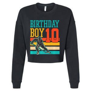 10 Year Old Ice Hockey Themed Birthday Party 10th  Gift Cropped Pullover Crew