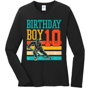 10 Year Old Ice Hockey Themed Birthday Party 10th  Gift Ladies Long Sleeve Shirt